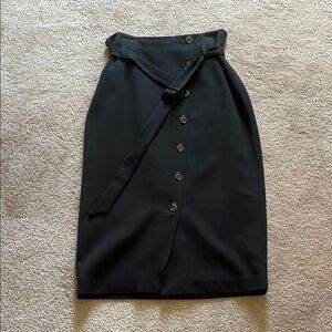 Black Midi Pencil Skirt with Tie Front